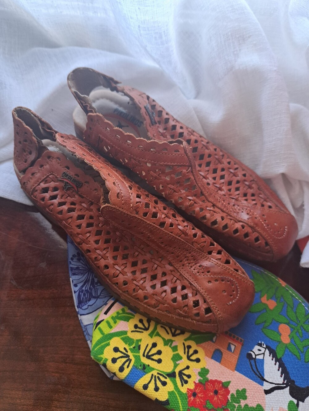 Pikolinos, Brown Genuine Perforated Leather Slip-On Shoes